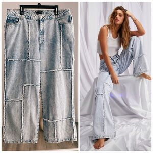 ASOS DESIGN cotton blend relaxed dad jean with frayed patchwork size 36/32